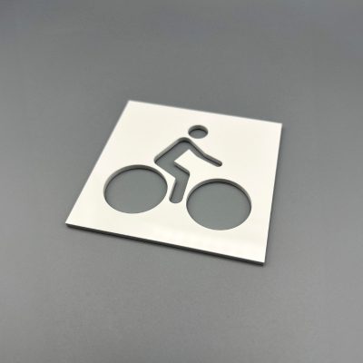 Pictogramme Vélo En Plexi blanc de profil Pictogramme Vélo En Plexi blanc de profil