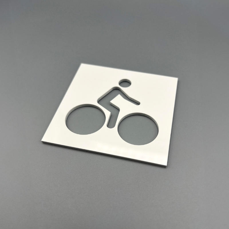 Pictogramme Vélo En Plexi blanc de profil Pictogramme Vélo En Plexi blanc de profil