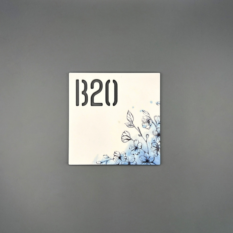 Plaque Numéro Maison & Porte En PVC Design Printemps carré découpé Plaque Numéro Maison & Porte En PVC Design Printemps carré découpé